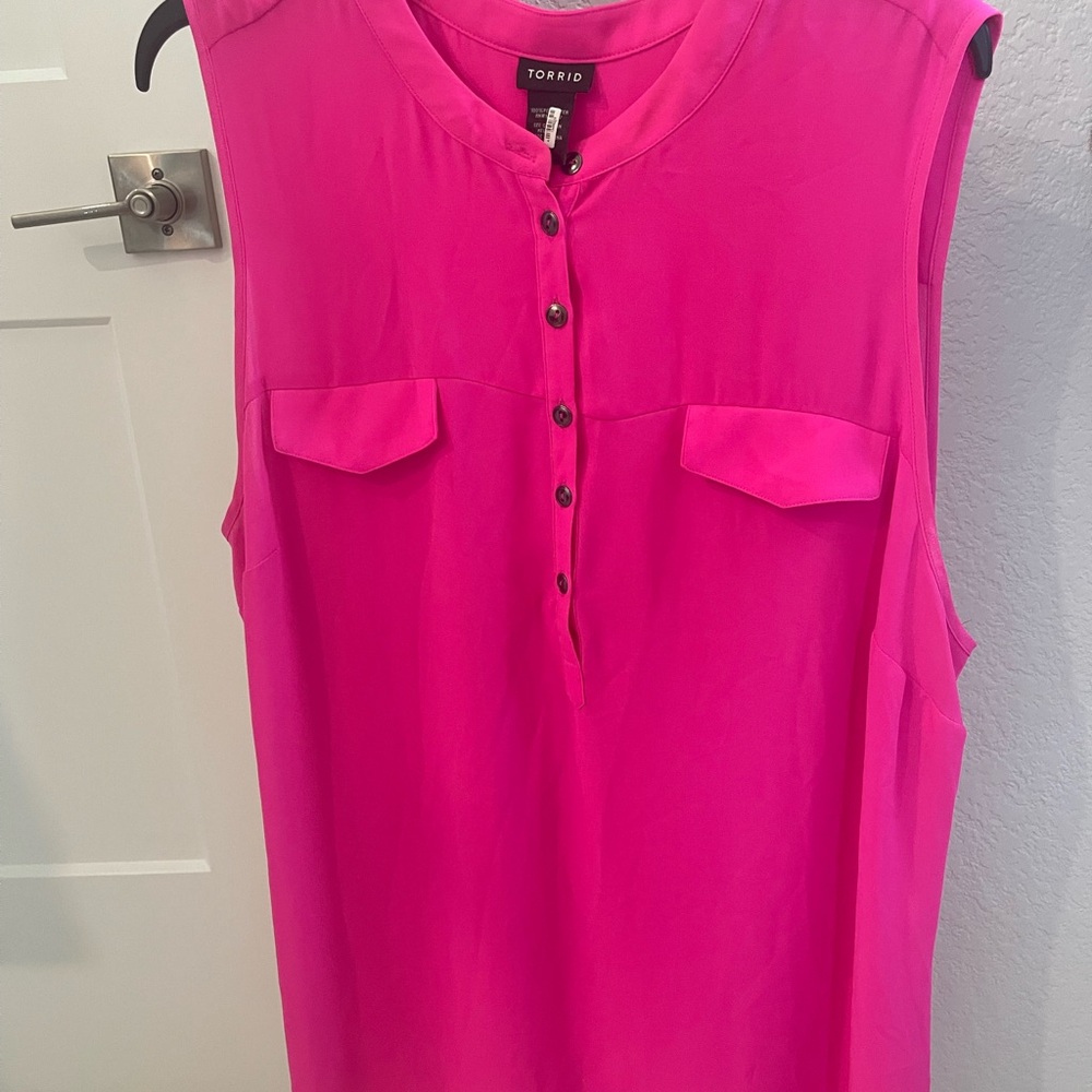 Torrid Pink Buttoned Mandarin Collar Blouse